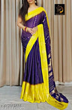 Yellow and blue embroidered saree with contrast blouse, soft fabric