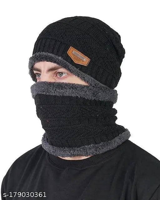 Woolen winter cap with neck warmer combo pack of 2