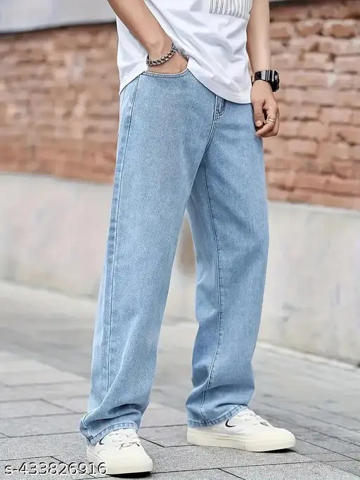 Classic style men's slim-fit blue denim jeans
