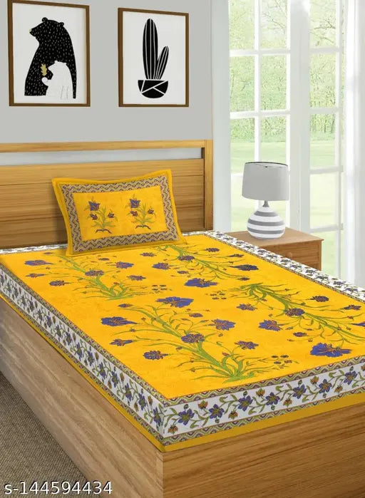 Jaipuri cotton single bedsheet combo pack with 2 pillow covers, trendy Indian-made 180 thread count for adult use
