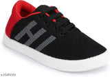Black and red hi-top sneakers with white soles