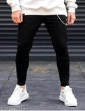 Men's slim fit black stretch jeans, elastic waistband, cuff hem