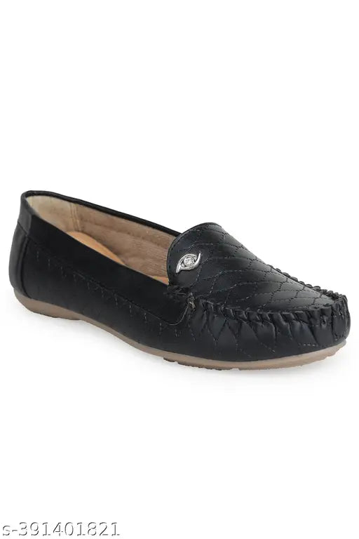 Synthetic leather loafers for women and girls (PV02 BLK), comfortable Indian handmade bellies with memory foam insoles