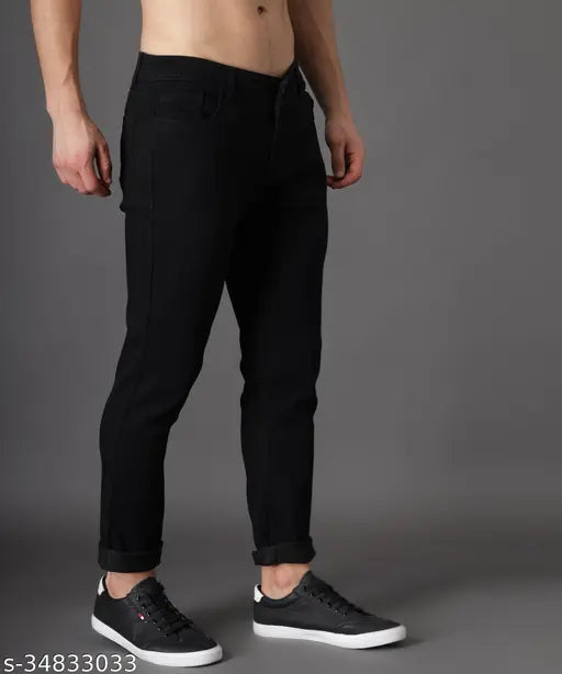 Black cotton blend jeans by Zaysh, stylish fit for women's wardrobe
