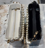 Marble material sling bag with long shoulder strap and pearl handle for women and girls