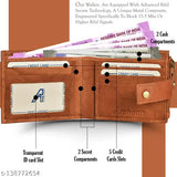 Antique tan genuine leather RFID wallet, 12 card slots, compact dimensions for men's everyday use