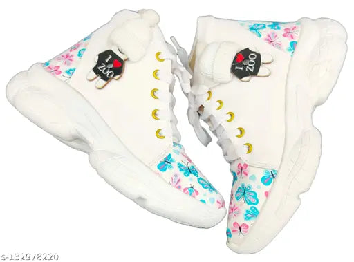 Synthetic leather party shoes for girls, vibrant print design with lace-up detail, comfortable and lightweight kid's footwear (size: 2.5-3 years). Made in India