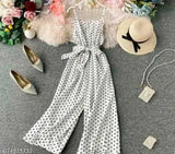 Sleeveless polka print crepe jumpsuit for women, vibrant design on fashion-forward figure