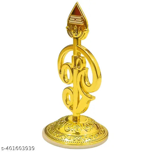 Golden color Tamil metal Om base - Indian decorative item for car dashboard, home, office, or pooja room