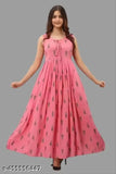 Premium rayon sleeveless printed net gown for women and girls, ideal for summer parties and travel wear