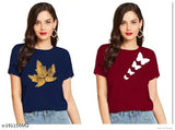 Stylish leaf & butterfly print cotton t-shirts (pack of 2) for women & girls - vibrant colors, perfect for summer, everyday wear