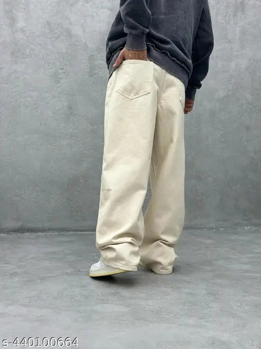 Wide-leg khaki pants for men