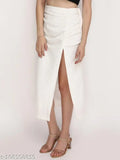 White textured side slit skirt, Jakanary polyester, women's party wear, trendy style, side split skirt, available in various sizes