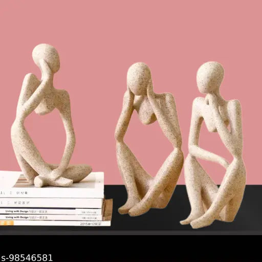 Modern art man showpiece set (3) - poly resin, marble, living room decor, Indian handicraft