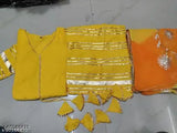 Yellow rayon kurta sharara and dupatta set for women, festive attire for haldi function
