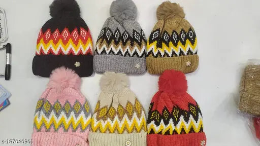 Rived fashion women's winter knitted beanie hat with faux fur pompom, assorted colors