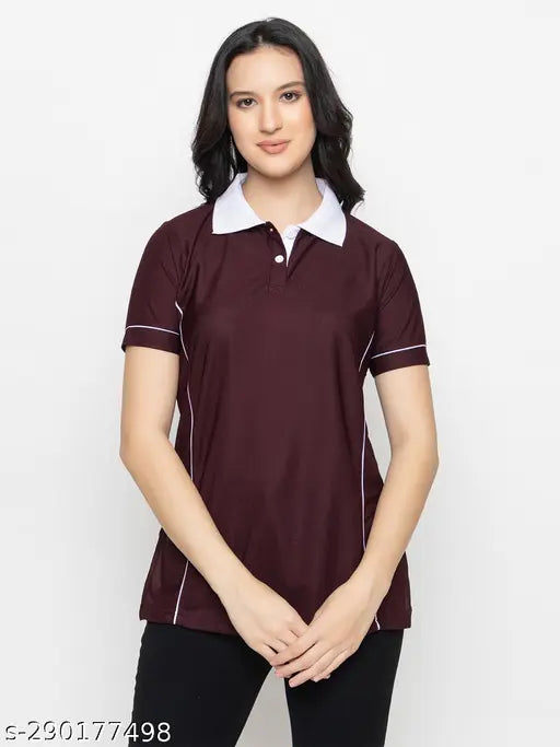 Striped polyester dry-fit lycra polo T-shirt for women, XL (40in bust, 29in length), Kepa Plus Size