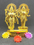 Golden Lord Laxmi & Vishnu Ji Idol (Metal), Indian decorative showpiece, 8x2x11 cm