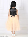 Golden hi-low net dress for kids, embellished, sleeveless, 1-2 years size