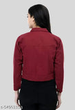 Denim maroon jacket, cotton blend, long sleeves, women's garment for all seasons