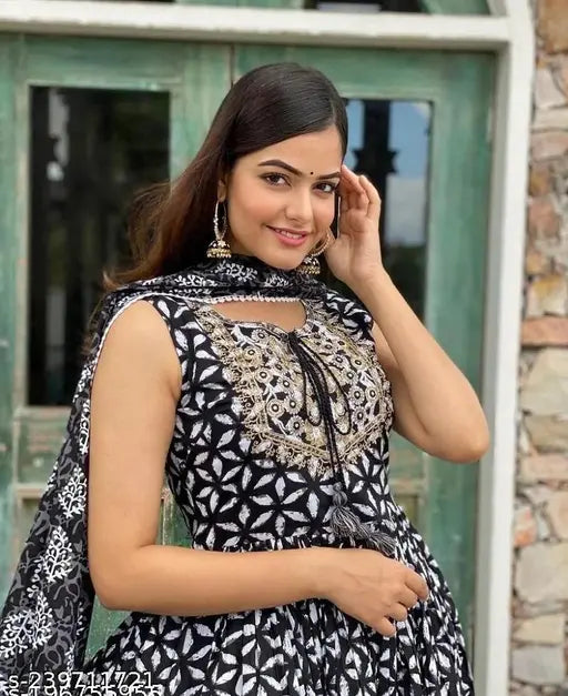 Dark blue rayon print sleeveless short designer kurtiSharara set with dupatta