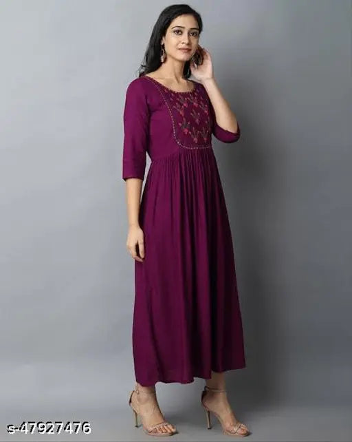 Embroidered Rayon Flared Anarkali Kurta for Women & Girls - Indian craftsmanship on traditional rayon flared kurta, perfect for festive occasions