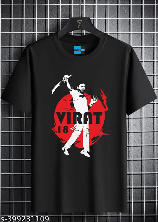Black cotton half sleeve regular fit Uniplanet Store T-shirt, Virat Kohli print, comfortable men's wear