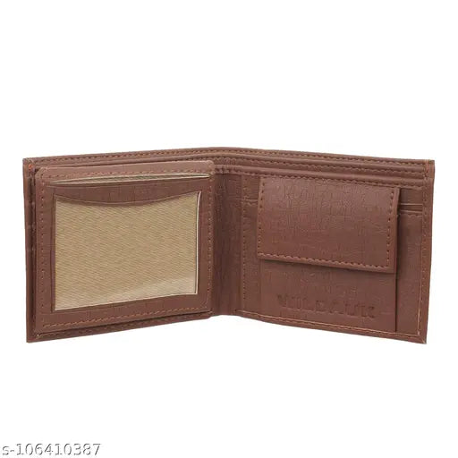 Tan PU leather men's wallet, 5 card slots, solid design, lightweight for daily use