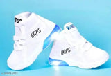White kids boys sneakers with blue lights, Velcro closure