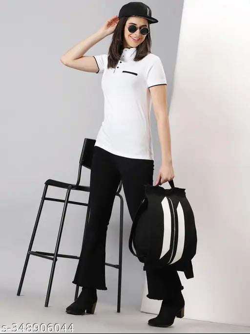 Solid white cotton blend short sleeved t-shirt for women, made in India