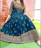Blue and gold embroidered anarkali kurti for women's ethnic wear