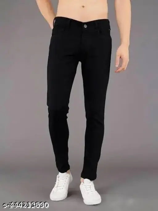 Black Lycra jeans - high-quality cotton elastane, sleek and stylish design, fits slim or skinny. Available in sizes 28, 30, 32. Made in India