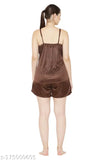 Siya alluring women's satin nightsuit set - solid net, sleeveless spaghetti top and shorts
