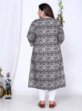 Avnii Women Floral Print Plus Size Straight Kurti Cotton Kurta (Black)