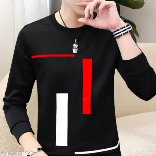 Men's cotton lose fit, printed summer t-shirt with round neck - ideal for casual or fashionable wear, full sleeves, India origin
