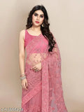 Indian free-size net saree, embroidered blouse on separate piece, Kashvi Pretty Sarees design