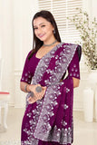Purple embroidered georgette saree for women, traditional Indian festive wear