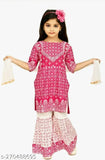 Pink Rayon Girls Kurti Palazzo Set with Printed Dupatta