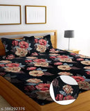 Floral printed black cotton double bedsheets with 2 pillow covers, 144 TC.