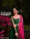 Georgette embroidered kurta set with bandhani printed dupatta, heavy georgette fabric, long sleeves