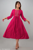 Deep pink printed rayon anarkali kurta for women