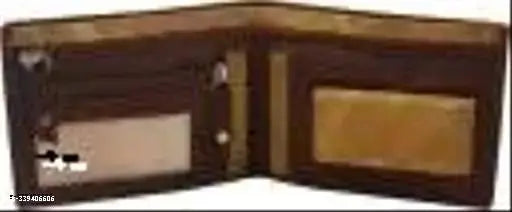 Brown faux leather men's wallet, two-fold design, 2 compartments, free size (11cm x 9cm), India origin