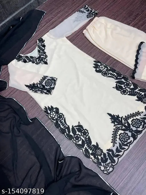 New designer festival special, heavy georgette top with palazzo suit in full stitched Indian chine work, featuring three-quarter sleeves and free size