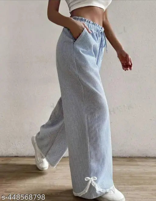 Sky blue denim women's high-waisted trousers