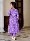 Organza and rayon festive party kurti pant set with dupatta for girls aged 5-14, featuring printed designs in three-quarter sleeves, Indian-made