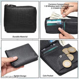 Black leather Fashion Link zipper wallet for men's with textured pattern, 5 compartments, free size (20cm x 17cm), money clipper card holder on display