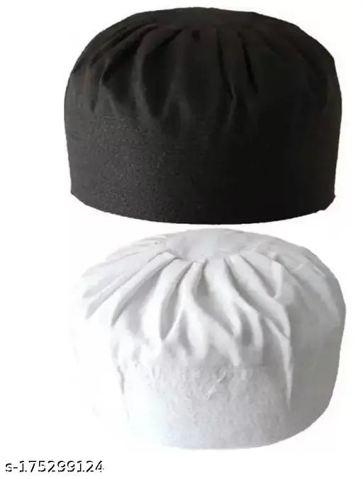 Black-white cotton Islamic caps (pack of 2), traditional Muslim prayer skull cap/namaz topi from India