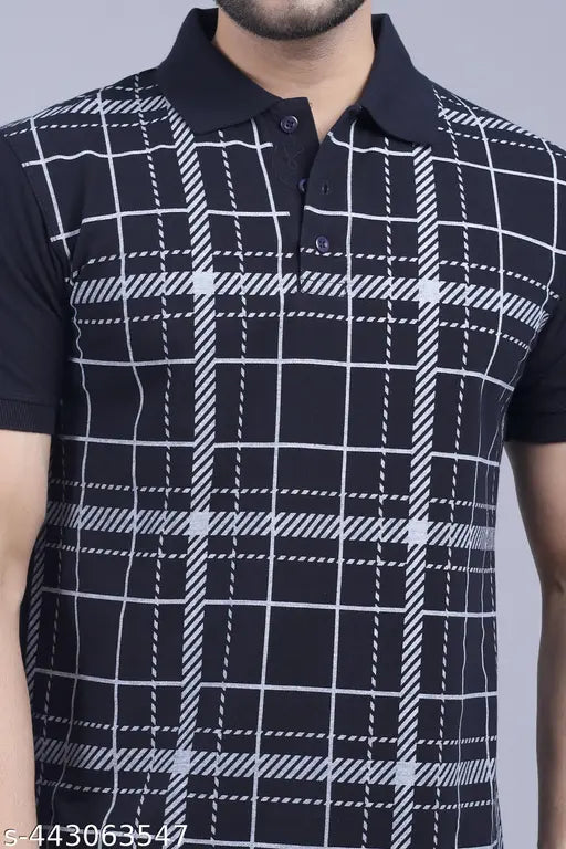 Cotton mens polo printed t-shirt, short sleeves, available in S-XXXL, India-made fashion apparel on display