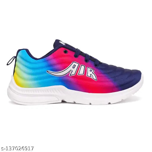 Kids trendy sports shoes, white sole with colorful design and lace-up closure