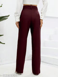 Maroon women's high-waisted trousers with a tie at the waist